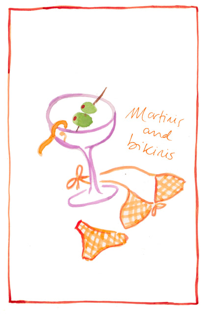 Martinis and Bikinis Linen Teatowel