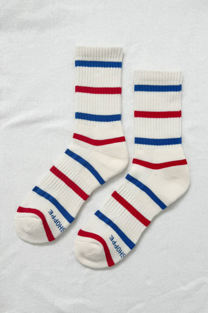 Le Bon Shoppe - Striped Boyfriend Socks: Pink White Stripe