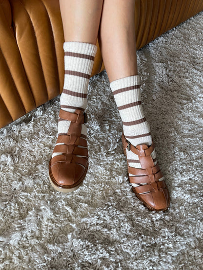 Le Bon Shoppe - Striped Boyfriend Socks: Pink White Stripe