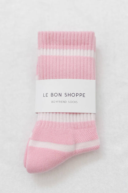 Le Bon Shoppe - Striped Boyfriend Socks: Pink White Stripe