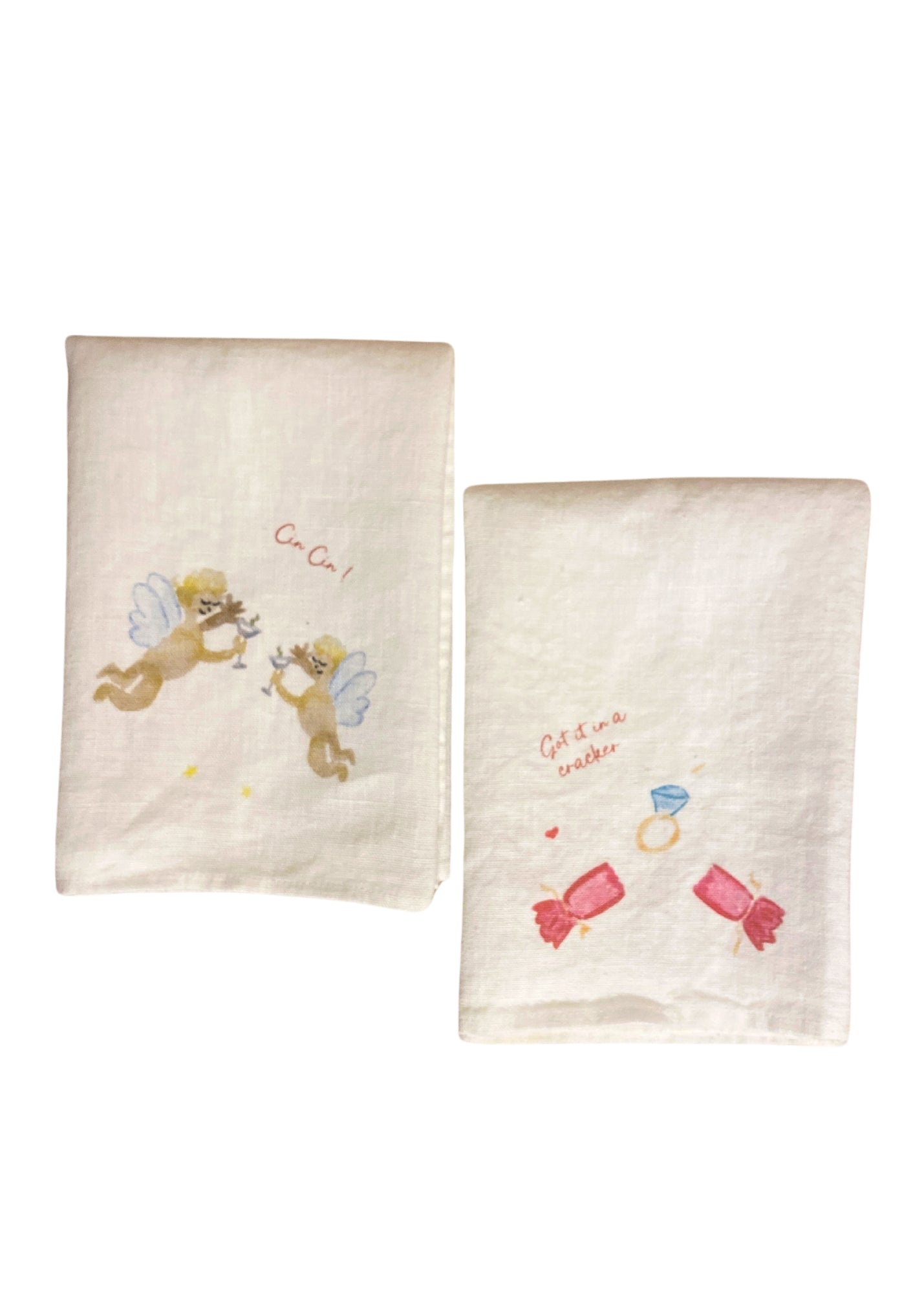 Linen Napkin Set of Two - Angel Cheers / Got it in a cracker