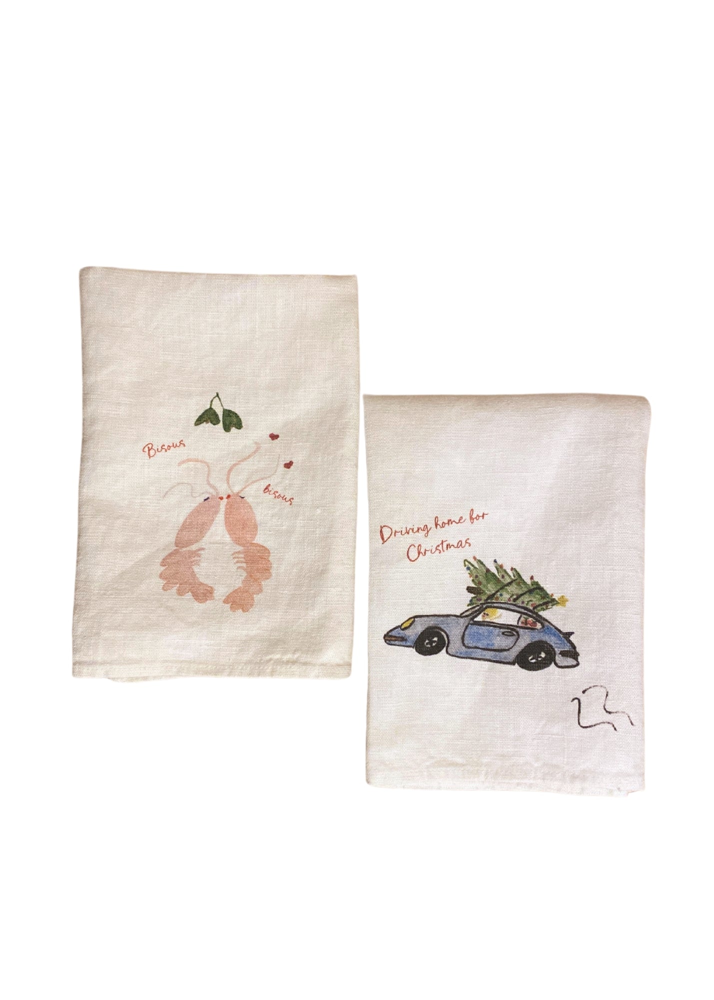 Linen Napkin Set of Two - Driving Home For Christmas / Bisous Bisous