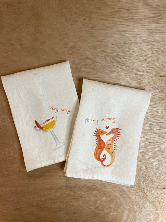 Skinny Dipping & very Spicy - Set of Two Linen Napkins