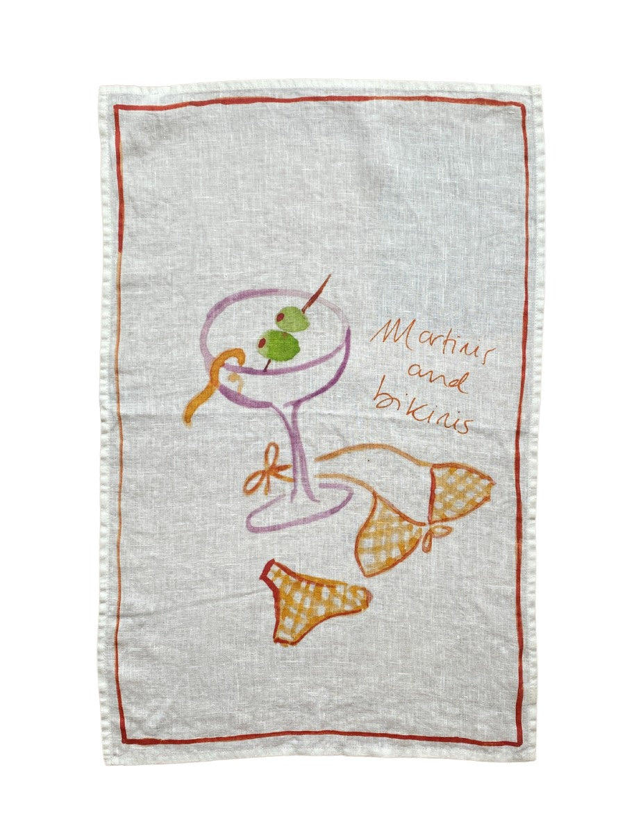 Martinis and Bikinis Linen Teatowel