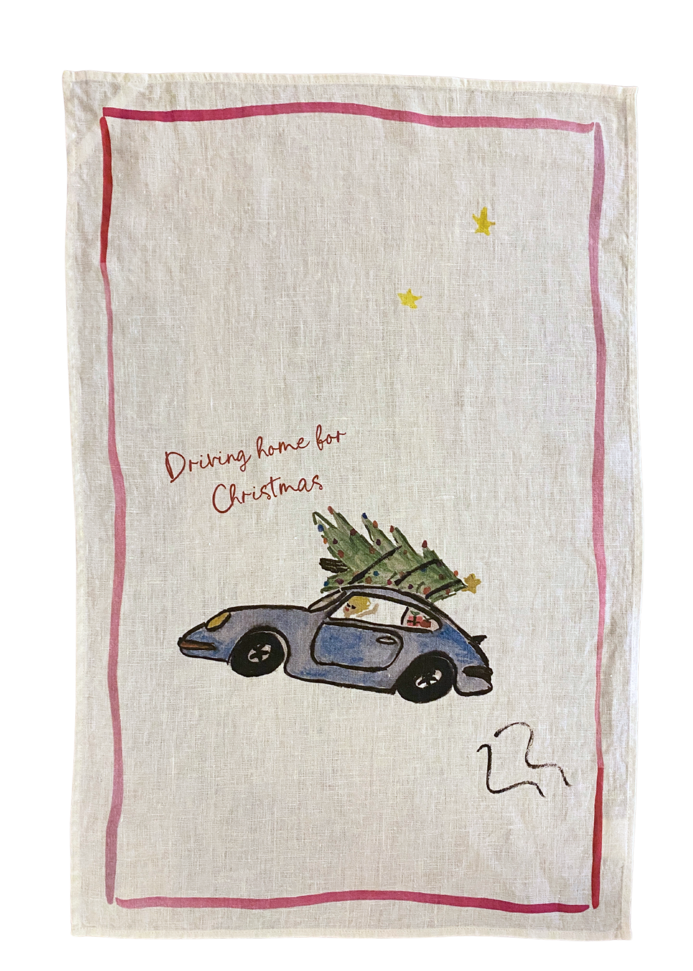 Driving Home for Christmas Linen Teatowel