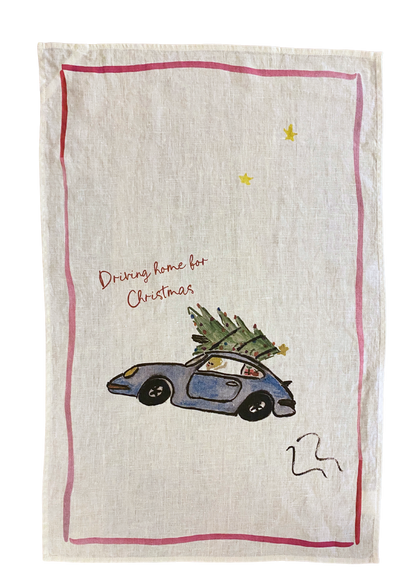 Driving Home for Christmas Linen Teatowel