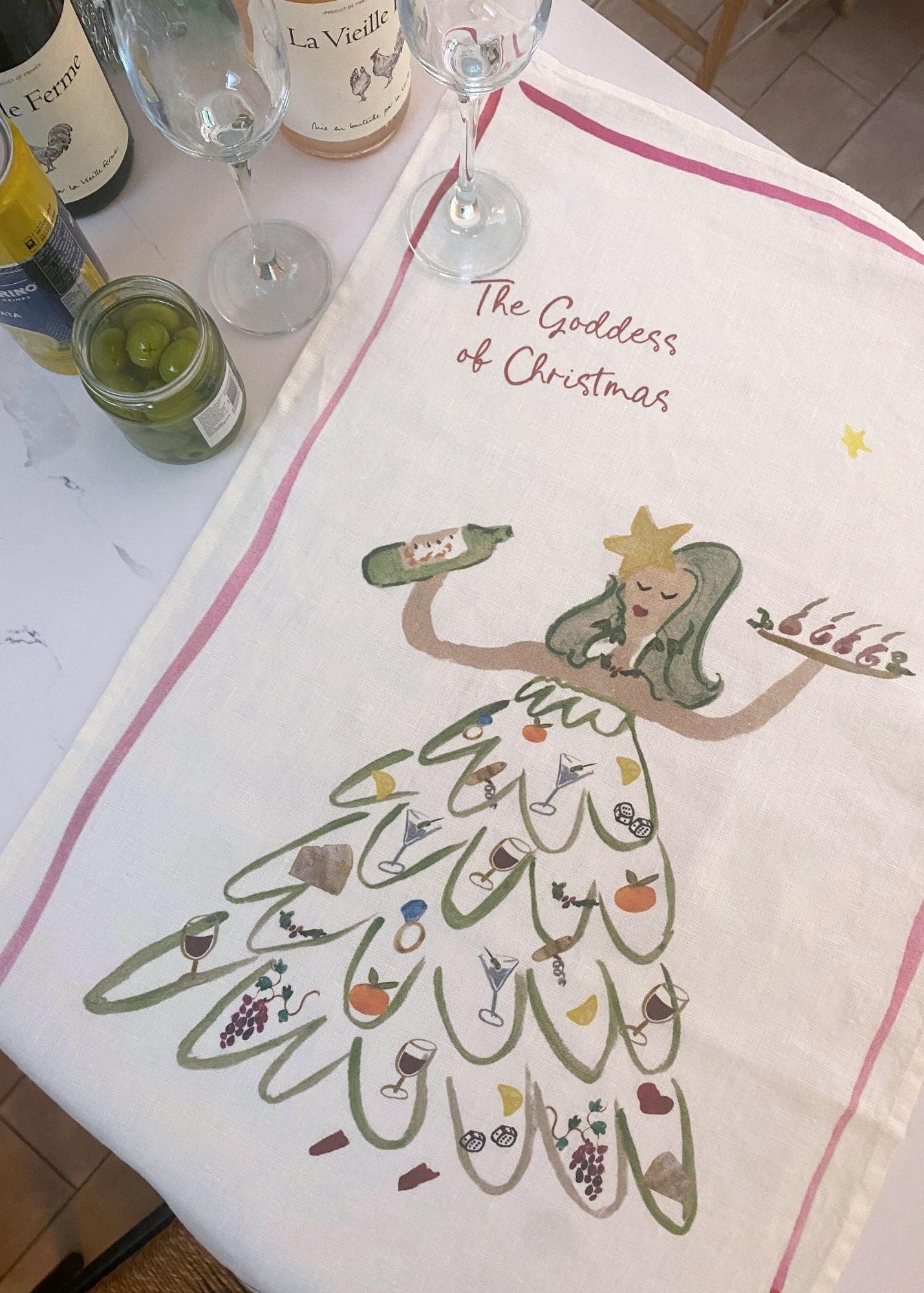 The Goddess of Christmas Linen Teatowel