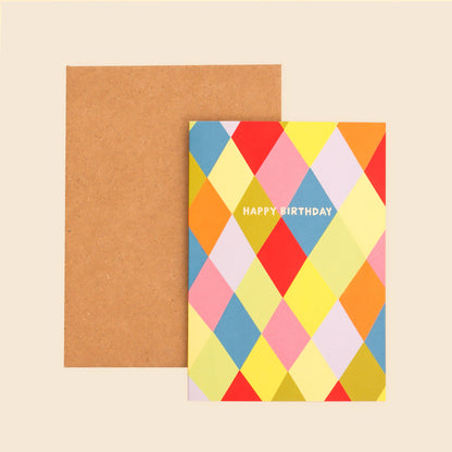 Harlequin Happy Birthday Card | Colourful Birthday Greeting